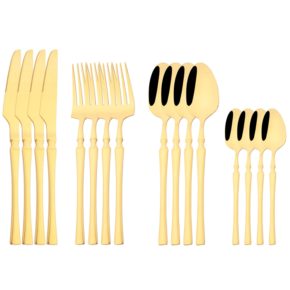 

16Pcs Gold Dinnerware Set Knives Forks Tea Spoons Tableware Cutlery Set Stainless Steel Flatware Western Silverware Wedding Gift