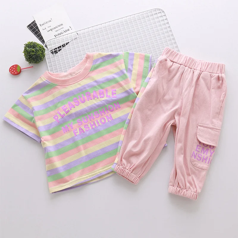 

Summer Girls Clothing Set Striped Short Sleeve Tops+Shorts 2pcs Suit Baby Girl Clothes Sets Infant Girls Suit