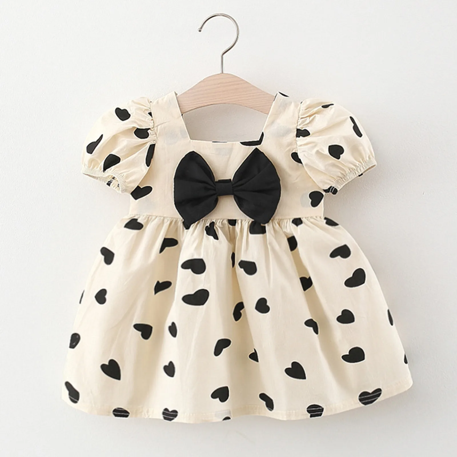 

Toddler Baby Girls Dress Summer Bohemia Heart Ruffle Bowknot Short Sleeve Casual A Line Dresses Party Big Girls Long Dresses