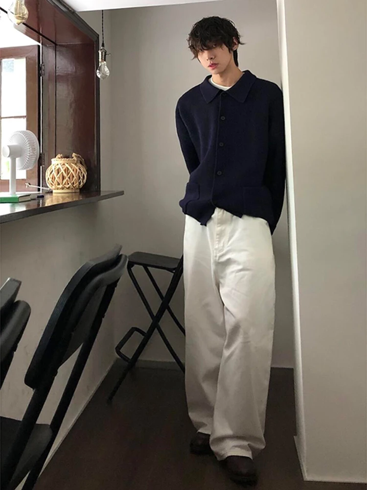 Темно-синий свитер с лацканами кардиган верхняя одежда мужская осенне-зимняя