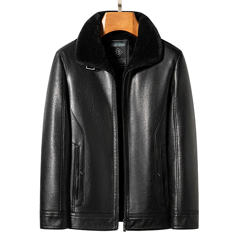 

Super Fiber Men's Leather Jacket High Quality Men Black Fashion Lamb Fur Collar Fur Leather Jacket Coats for Men, Sizes M-4XL