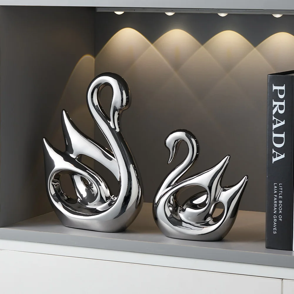 

Декоративные поделки, 2 шт., керамические статуи лебедя, креативный домашний декор, Современная гостиная, семейная офисная настольная Статуэтка