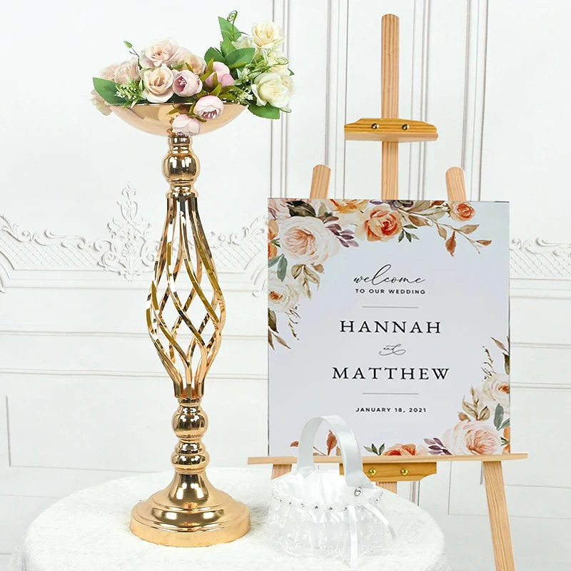

Gold Wedding Candle Holder Decor Table Centerpiece Pillar Flower Vase Rack Stand Floral Bouquet For Home Birthday Party Supplies