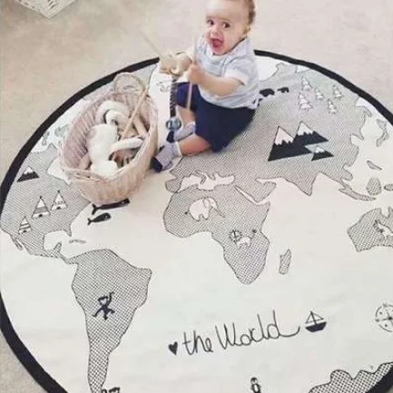 

World Map Play Mats Funny Cartoon Newborn baby Carpet Boy Girl Crawling Blanket Kids Round Maze Game Mat Play Toys