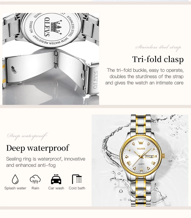 OLEVS Women Wrist Watch Original Watches for Ladies Waterproof Stainless Steel Luxury Quartz Woman Wristwatch Gold reloj hombre