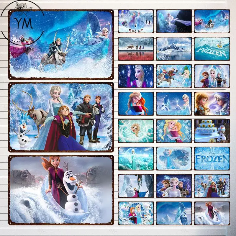

Винтажная металлическая пластина из мультфильма «Холодное сердце» Disney, жестяные знаки, потертый налет, Настенный декор, искусство, плакат и...
