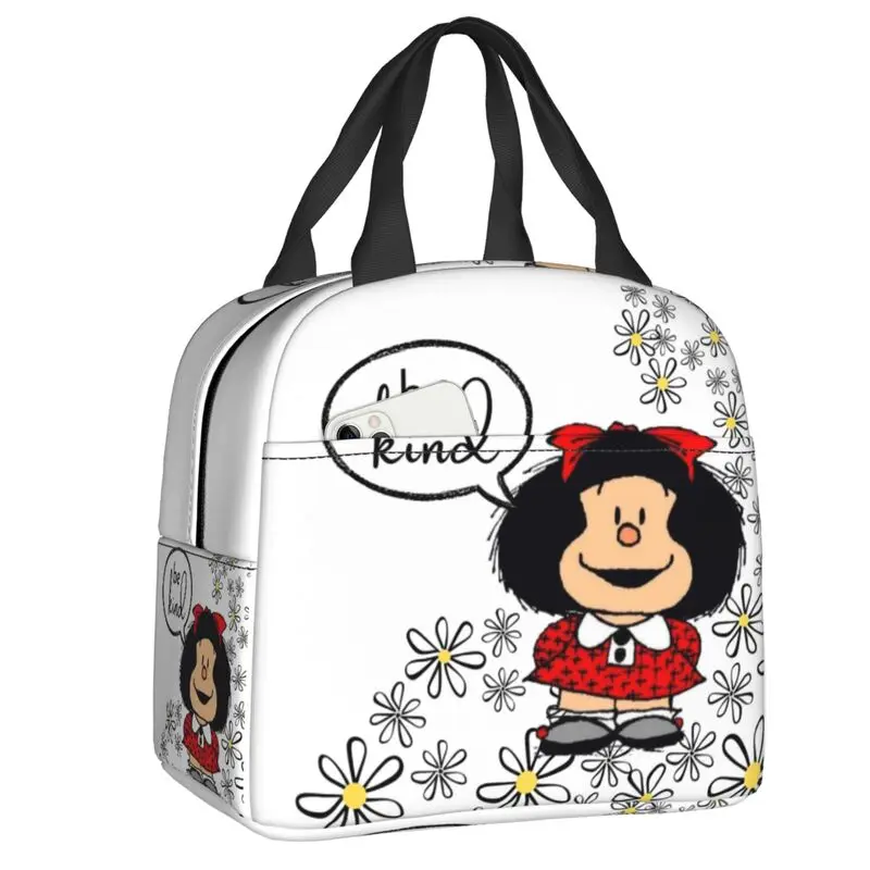 

Mafalda Kawaii Мультяшные Изолированные сумки для обеда для улицы пикника аниме комиксы портативный охлаждающий термальный Ланч-бокс для женщин и детей
