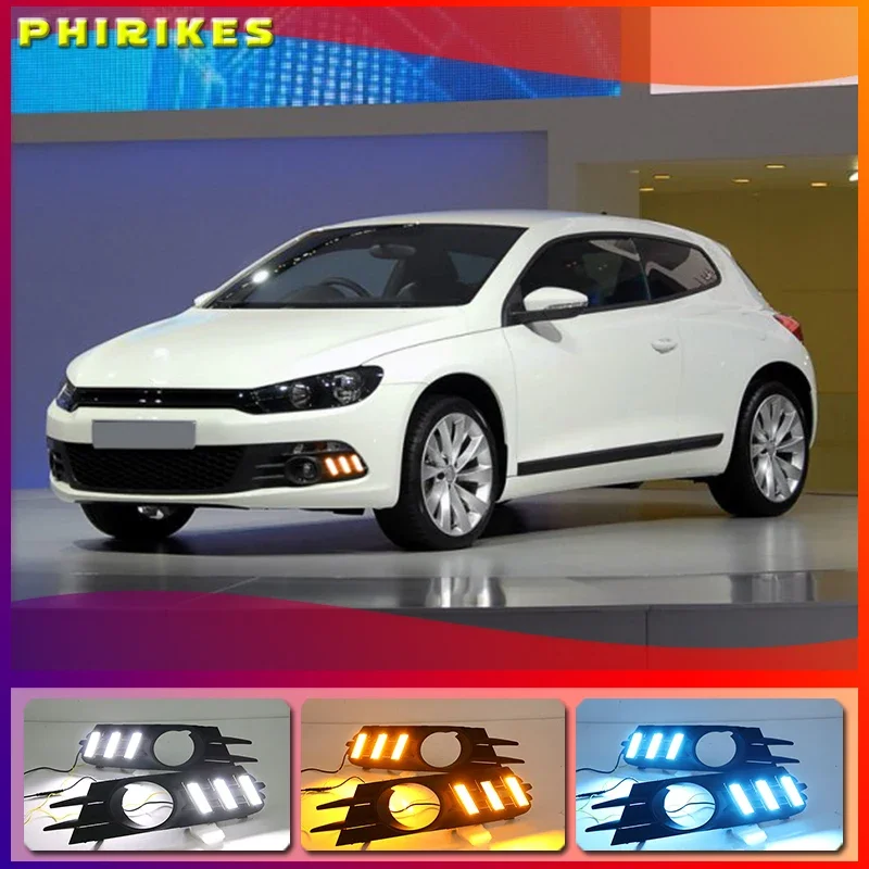 Светодиодные дневные ходовые огни drl для Volkswagen Scirocco 2009-14 с движущимся желтым