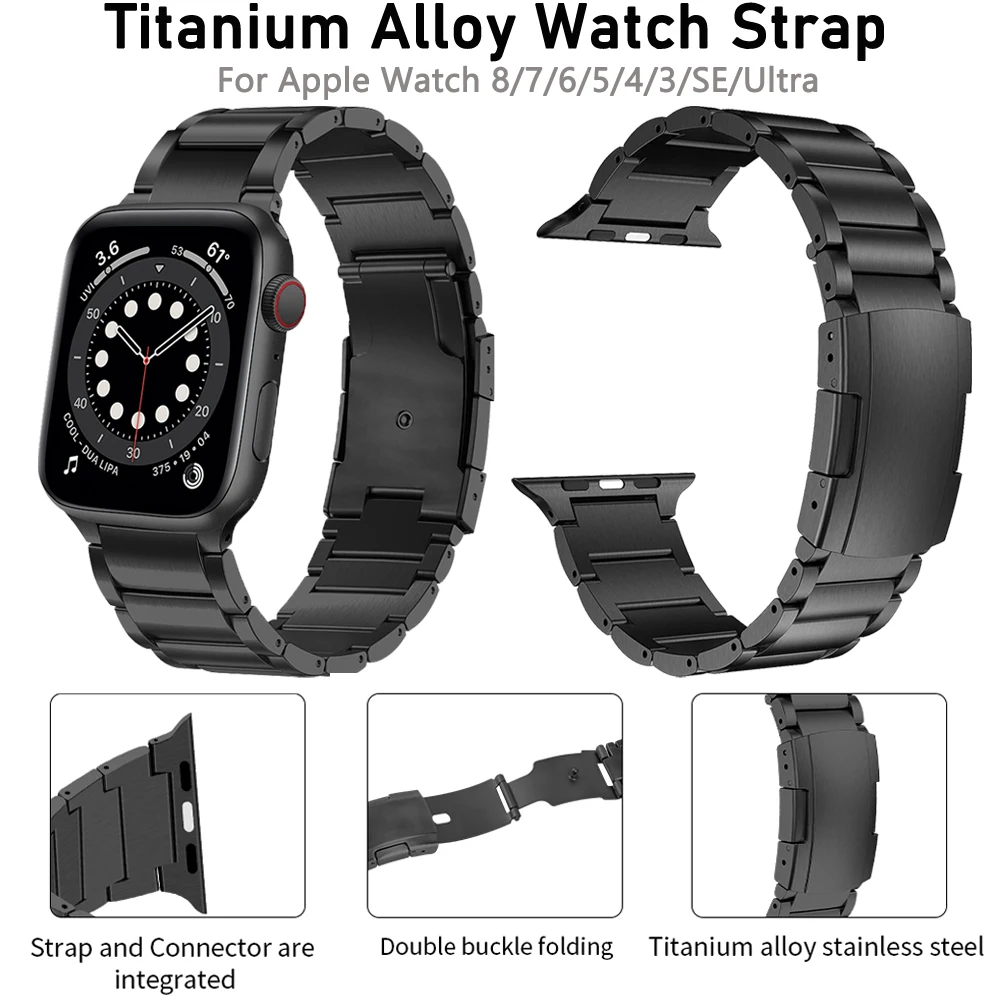 

Titanium Alloy Band For Apple Watch 44mm 40mm 45mm 41mm 42mm 38mm 49mm Metal Smart Watch Strap Iwatch Series 8 7 6 5 4 SE Ultra