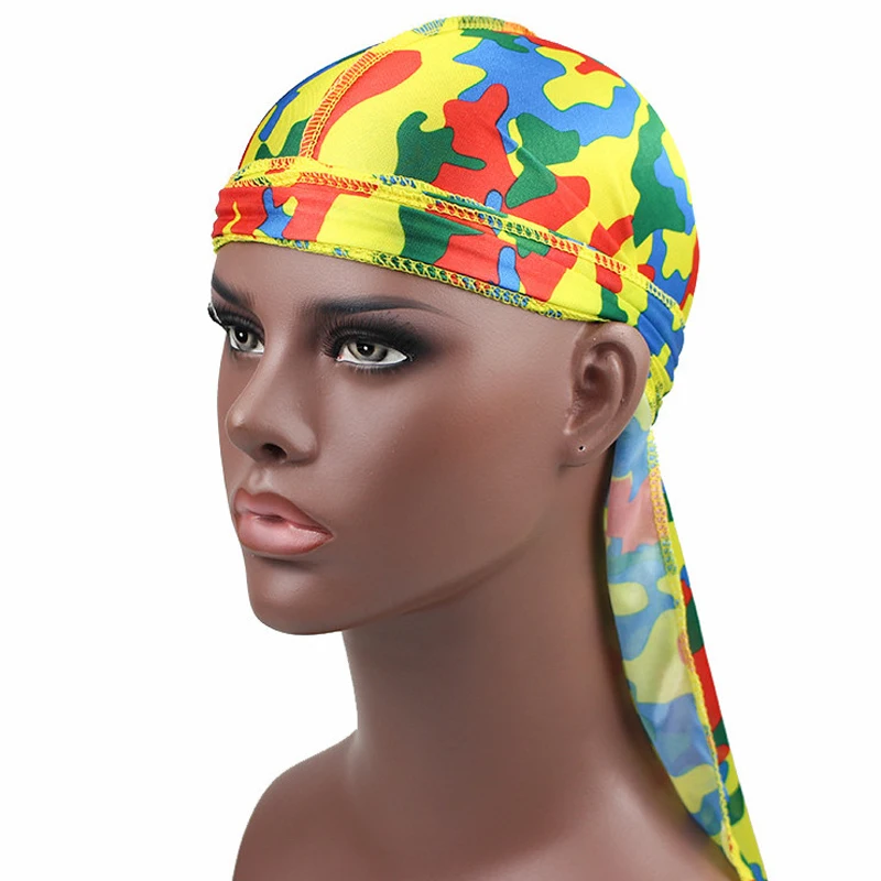 

Camo Bandana Durag Unisex Women Men Satin Silk Head Wrap Polyester Hat Durag Rag Long Tail Headwrap Skull Turban Headwear Du-rag