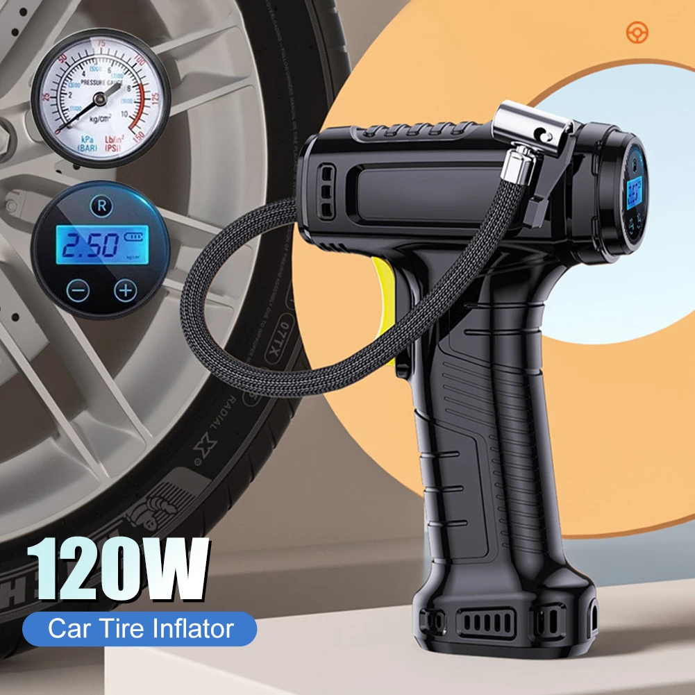 

120W Car Air Compressor Rechargeable Wireless/Wired Inflatable Pump Portable Air Pump Car Tire Inflator For Motorcycle Bike Ball