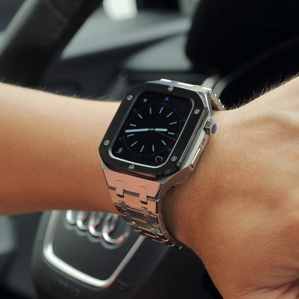 Modification Kit Metal Case+Band For Apple Watch Series 8 7 45mm 44mm Stainless Steel Bracelet Wristband For iWatch 42mm SE 6 5