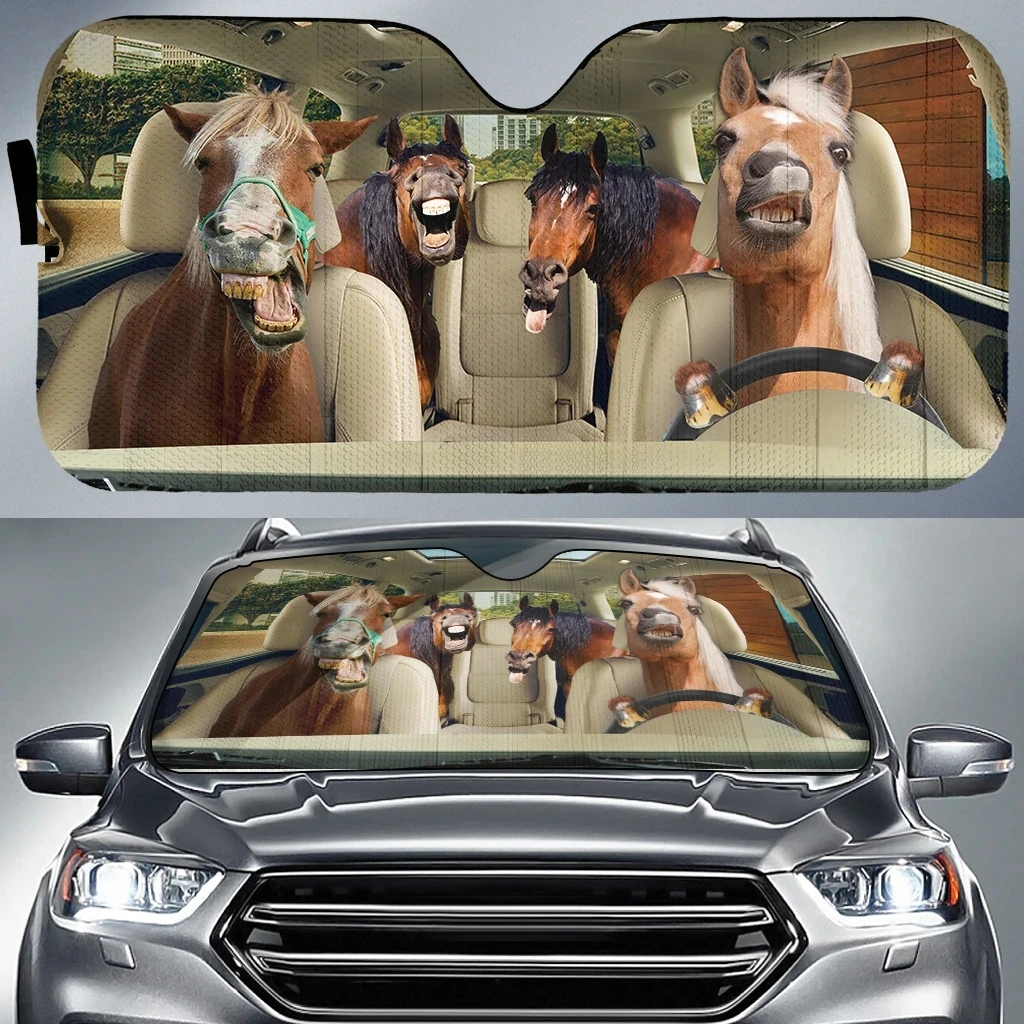 

Забавная лошадь вождения 3D печать автомобильный солнцезащитный козырек автомобильное украшение Складной автомобильный солнцезащитный козырек на лобовое стекло для женщин мужчин автомобильные аксессуары для внедорожника