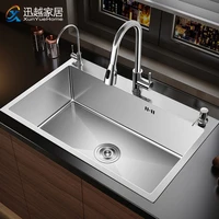 304 stainless steel kitchen sink rectangular single bowl silver slot dish wash basin with faucet drain pipe basket accessories
