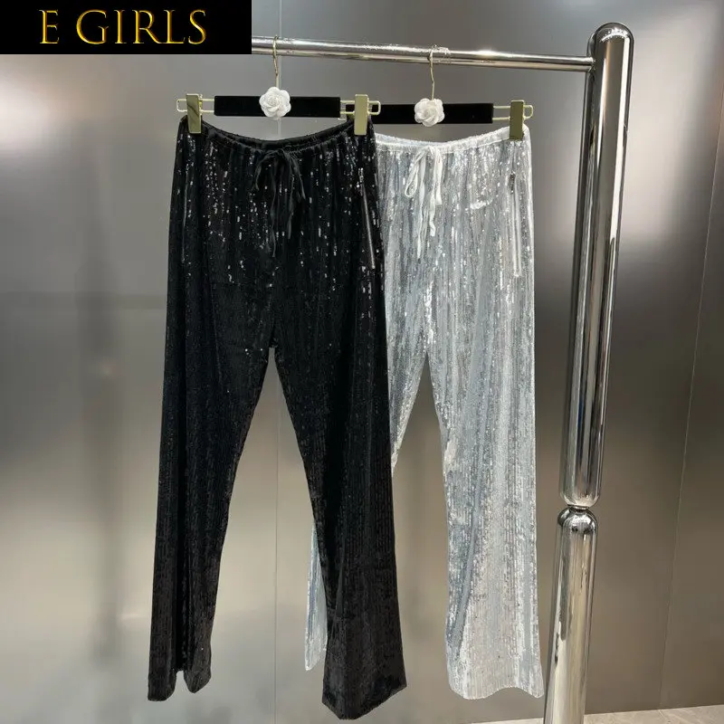 

J GIRLS 2022 Autumn New Arrivals Elastic Waist Drawstring Shiny Sequins Long Casual Pants Women Trousers GF834