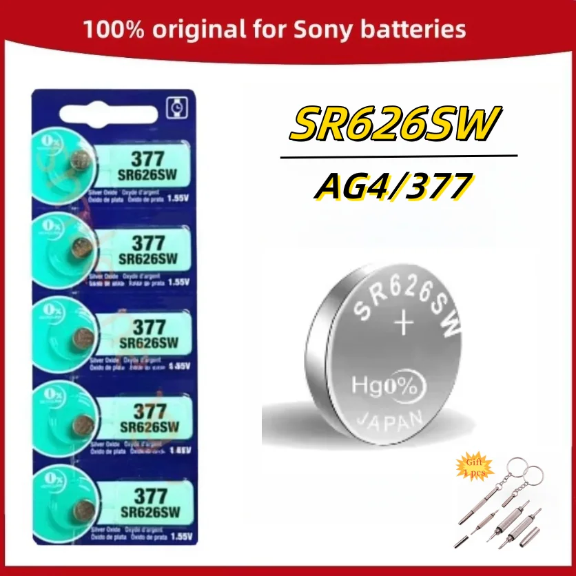 Оригинальные кнопковые батарейки AG4 377 для SONY SR626SW SR626 177 376 626A LR66 LR626 щелочная
