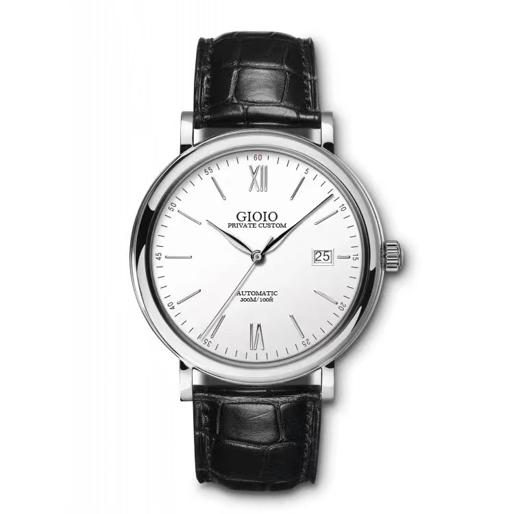 

men automatic mechanical watch leather black