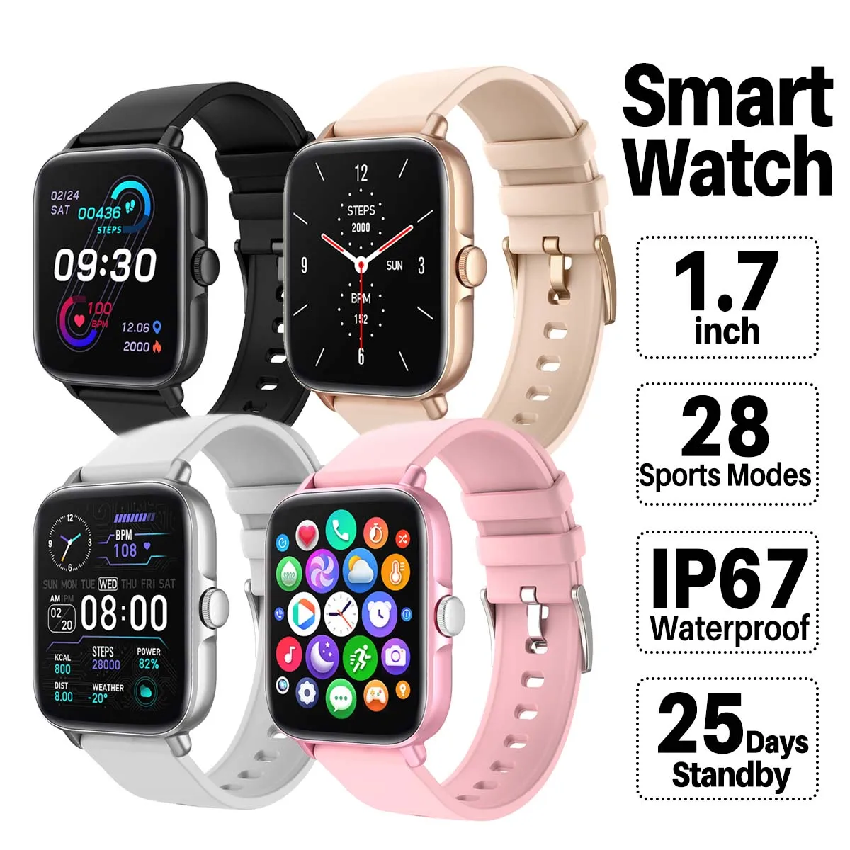 

Умные часы Y22, 1,7 дюйма, 2.5D, изогнутый экран, BT5.1, bluetooth, пульсометр, тонометр, оксиметр, 28 спортивных режимов