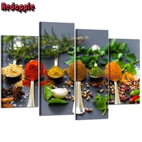 4 Panel Kitchen Pictures Colorful Spice in Spoon Vintage DIY 5D Diamond Painting Cross Stitch Kit Full Drill Embroidery Mosaic