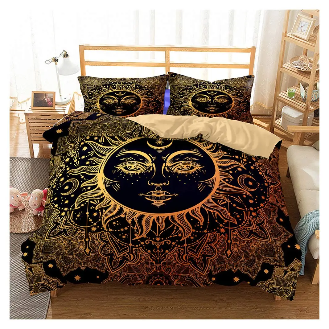 

Bohemian Duvet Cover Bedding Set 3D Printed Sun and Moon for Kids Teens Adults Soft Mandala Comforter Cover with Zipper Closure