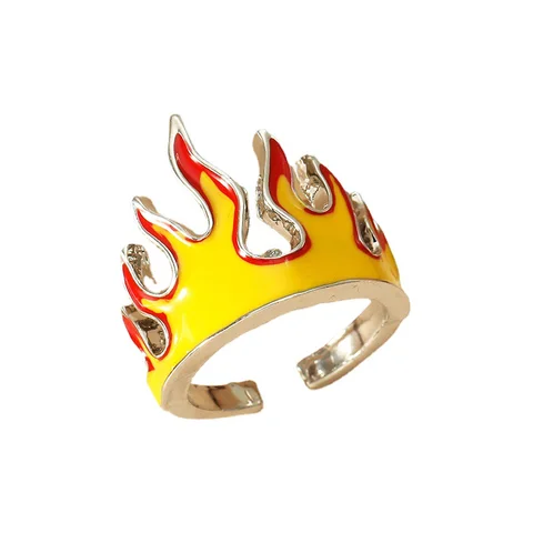 Открытое кольцо с огненным пламенем, регулируемый размер, блестящая корона, ремешок на палец для женщин, раньше, хип-хоп, панк, ювелирные изделия для вечеринок, подарки