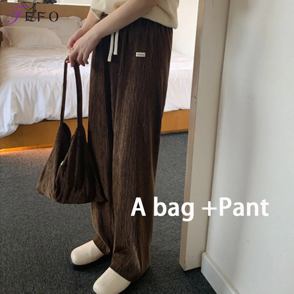 

Брюки женские прямые с широкими штанинами, повседневные свободные штаны в Корейском стиле, с завышенной талией, с сумкой, весенние повседне...