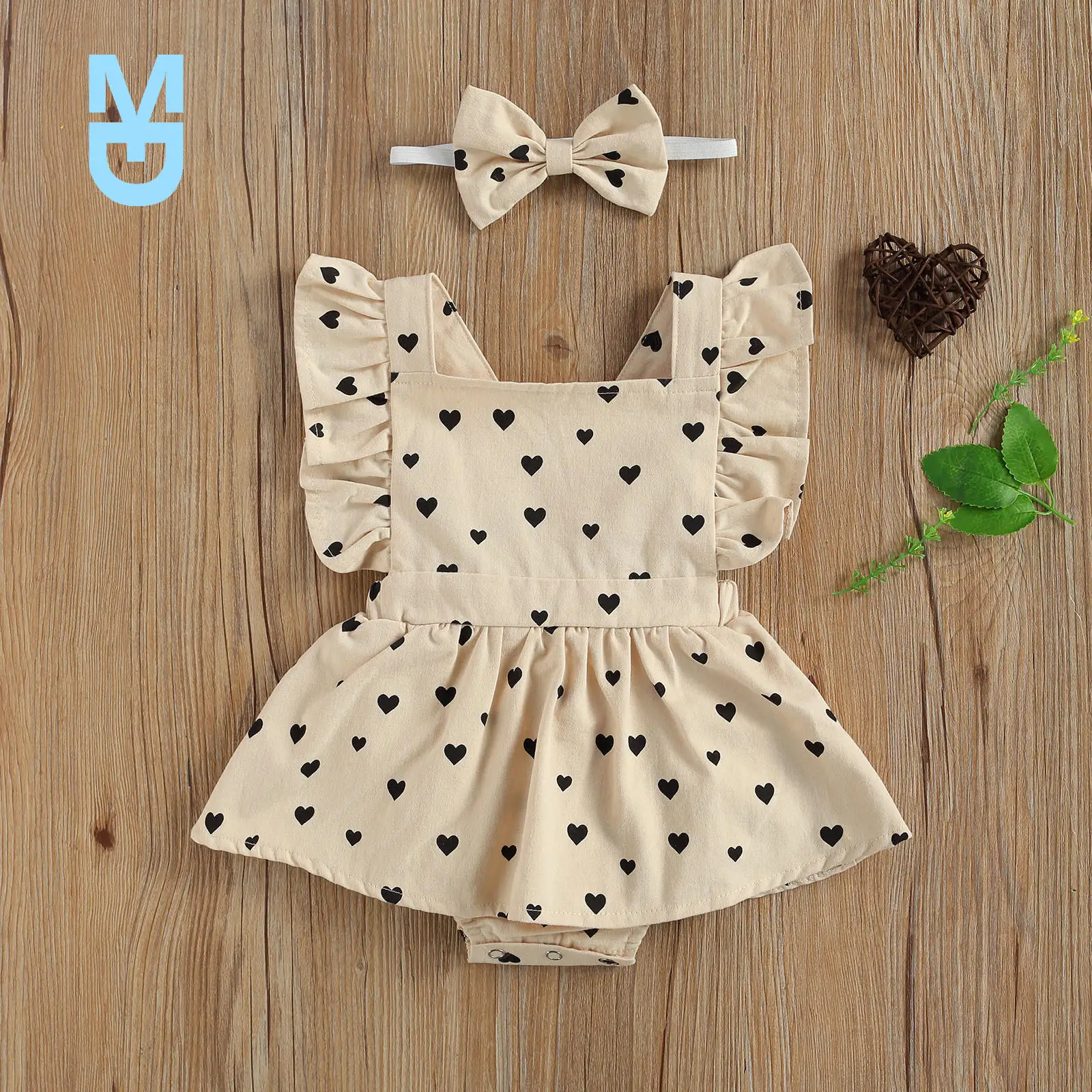 

New 2Pcs Set Infant Baby Girl Headband Off Shoulder Romper Dress Patchwork Jumpsuit 3Styles Outfit 0-24M