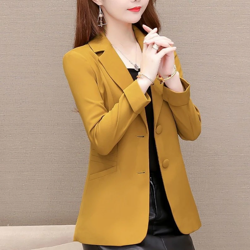 Long-sleeved Blazer Women Slim Solid Color Korean Fashion Jacket Black Suit Short Tops Office Ladies Spring Autumn Coat