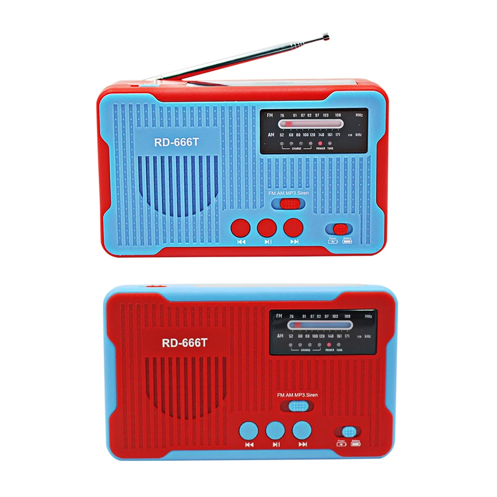 

Solar Hand Crank Radio Receiver RD666T Mini Portable AM/FM Weather Radio With LED Flashlight for Emergency Power Supply/Bank