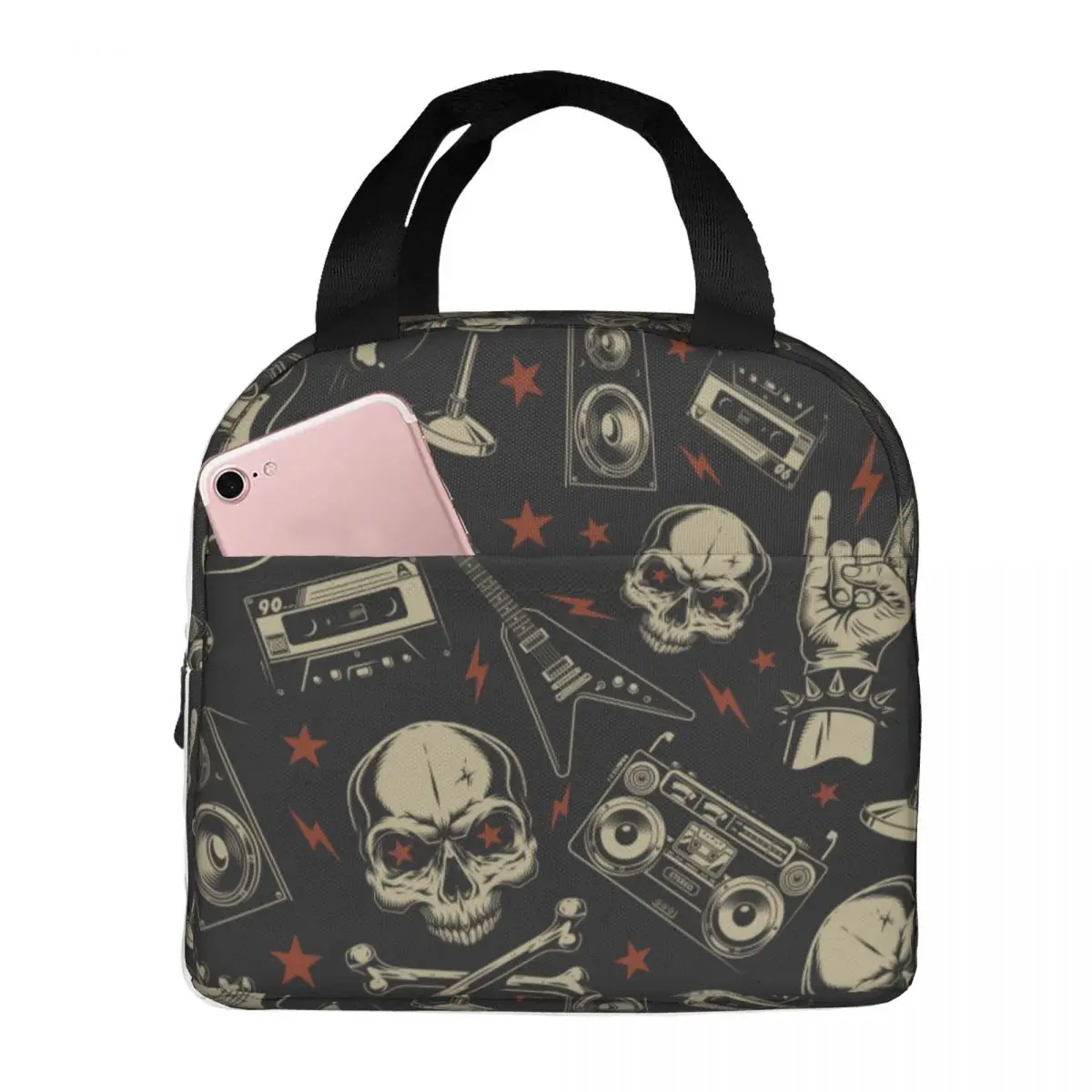 Heavy Metal Skull Lunch Bags Portable Insulated Oxford Cooler Bag Thermal Cold Food Picnic Lunch Box for Women Children