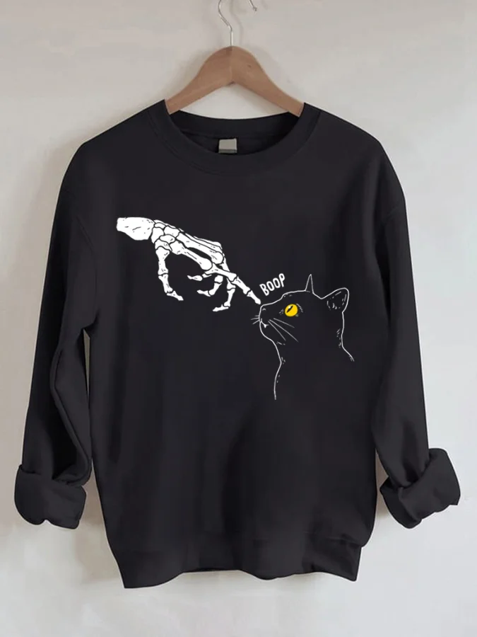 

Cat Print Round Neck Casual Long Sleeve Sweatshirt