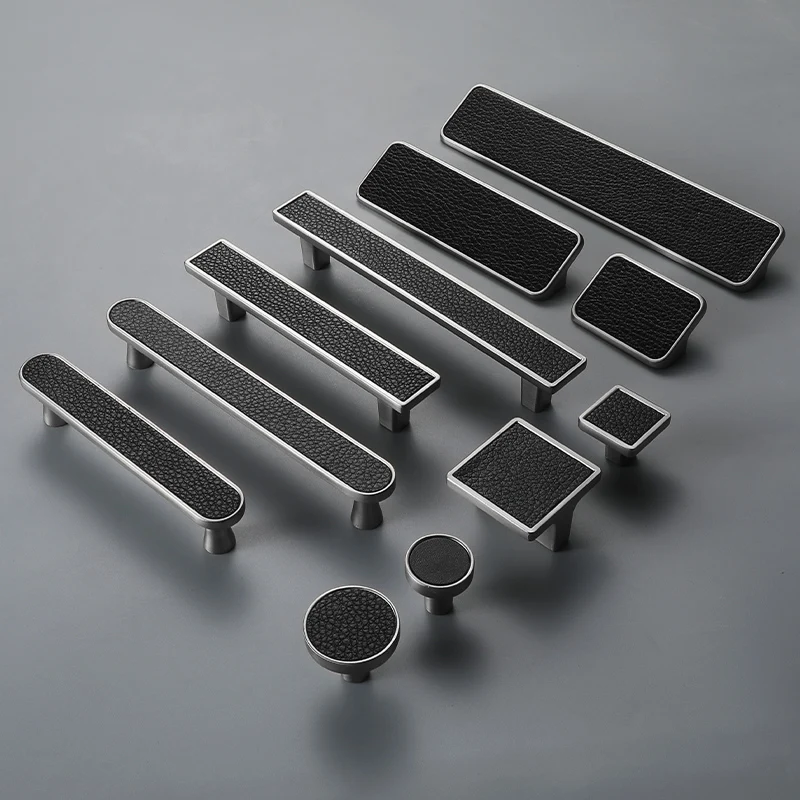 

Leather Pulls Zinc Alloy Cabinet Knobs Nordic Drawer Pulls Black Kitchen Handle Door Handles for Furniture Handle Hardware