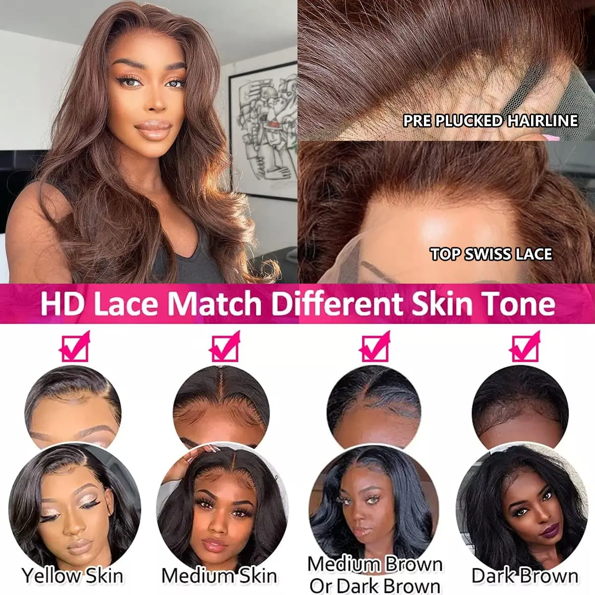 HD Ginger Brown 13X4 Body Wave Lace Front Wig 30Inch Brazlian Human Hair Wigs Chocolate Brown Transparent Lace Frontal Wig