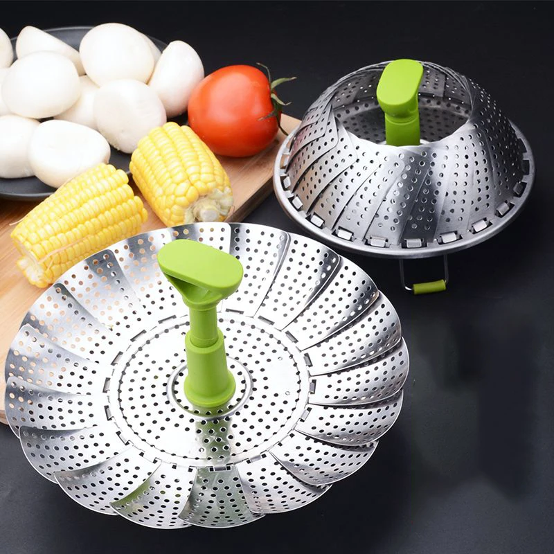 

9/11 Inch Stainless Steel Steaming Basket Folding Mesh Food Vegetable Pot Steamer Expandable Kitchen Tool Basket Cooker Pot Ware