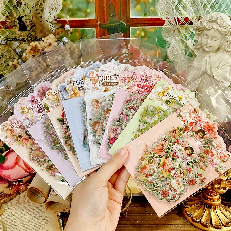 

Panalisacraft 8 styles vintage angel wreath pet Sticker Scrapbooking paper sticker pack handmade craft paper Background pad card