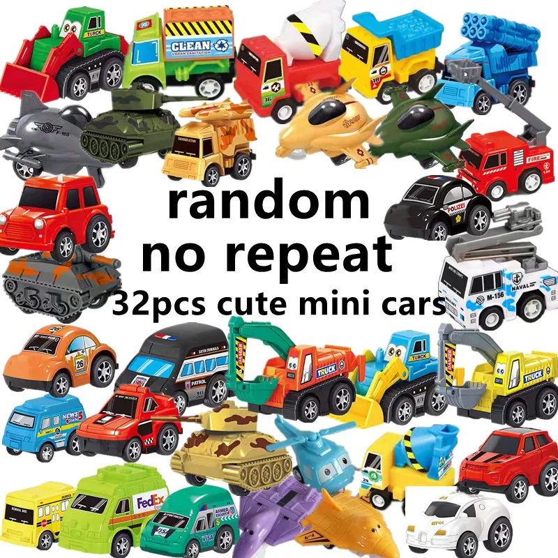 

32pcs Minicars Random No Repeat Transportation Kid Toy Car Racing Airplane Tank Transporter Construction Vehicle Truck Kart