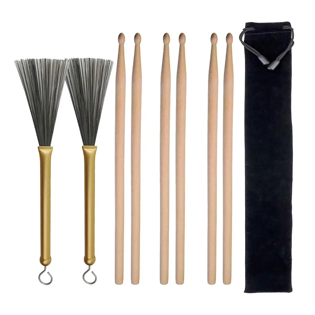 6 шт. деревянные барабанные палочки 5А проволочные щетки для кленового выдвижного