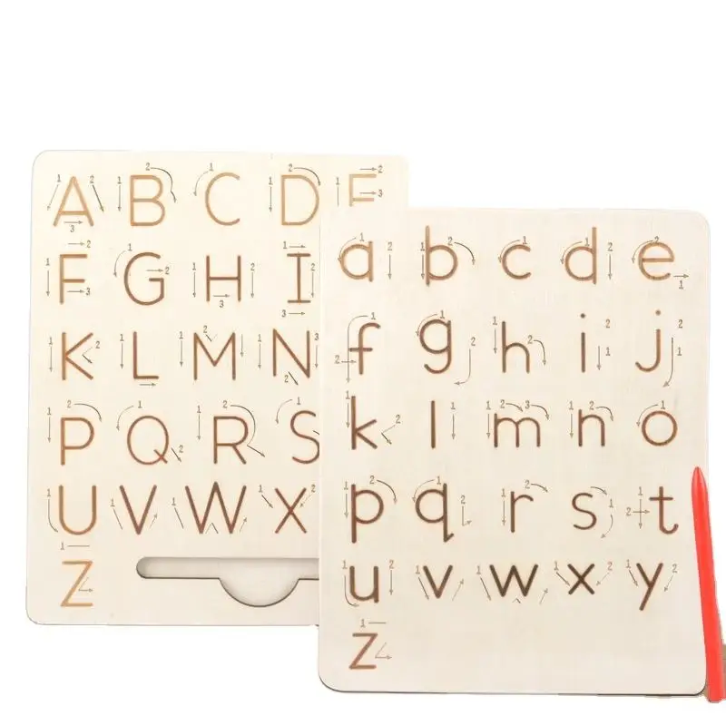 

Wooden Letters Practicing Board Double-Sided Alphabet Number Shapes Tracing Tool Montessori Learning Educational Toy for Toddler