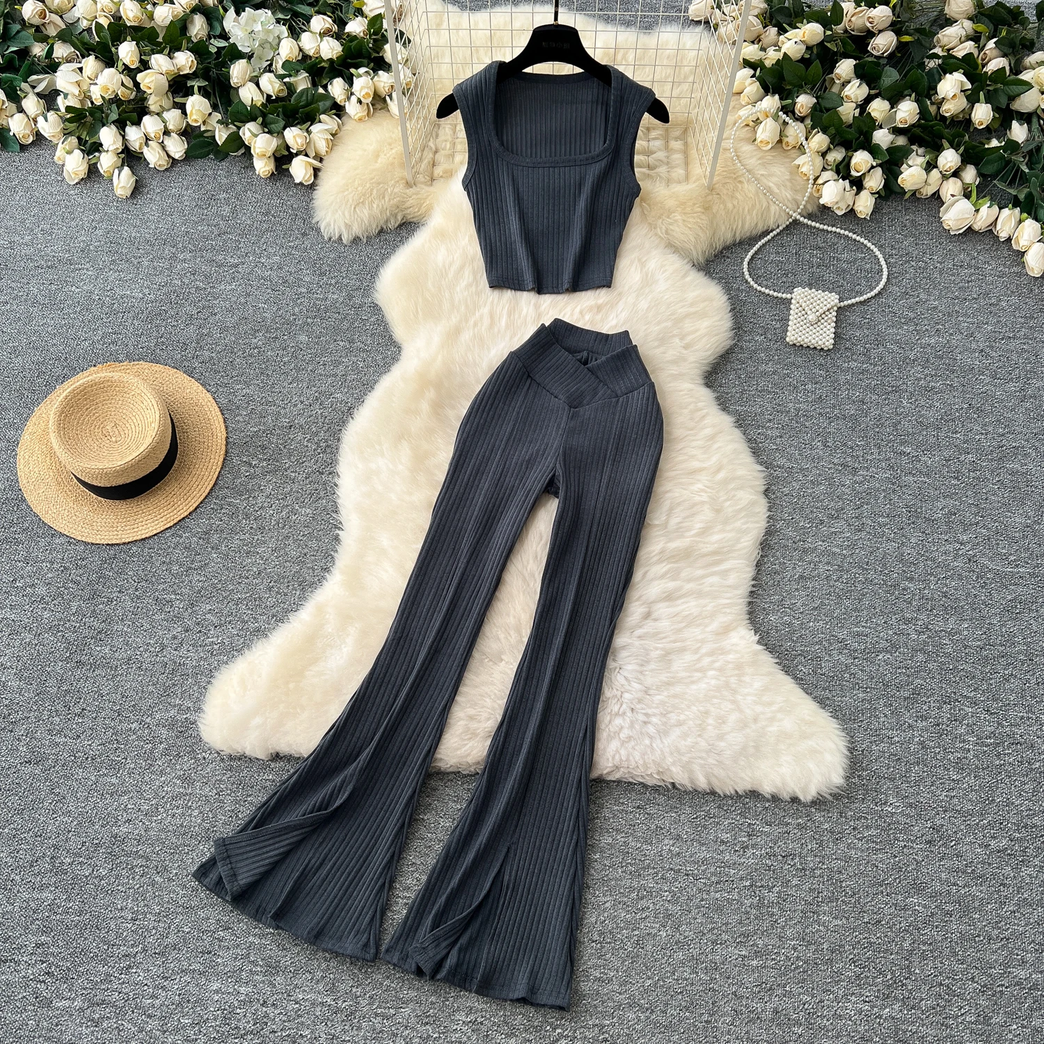 Шикарные женские комплекты из двух предметов с квадратным вырезом без рукавов