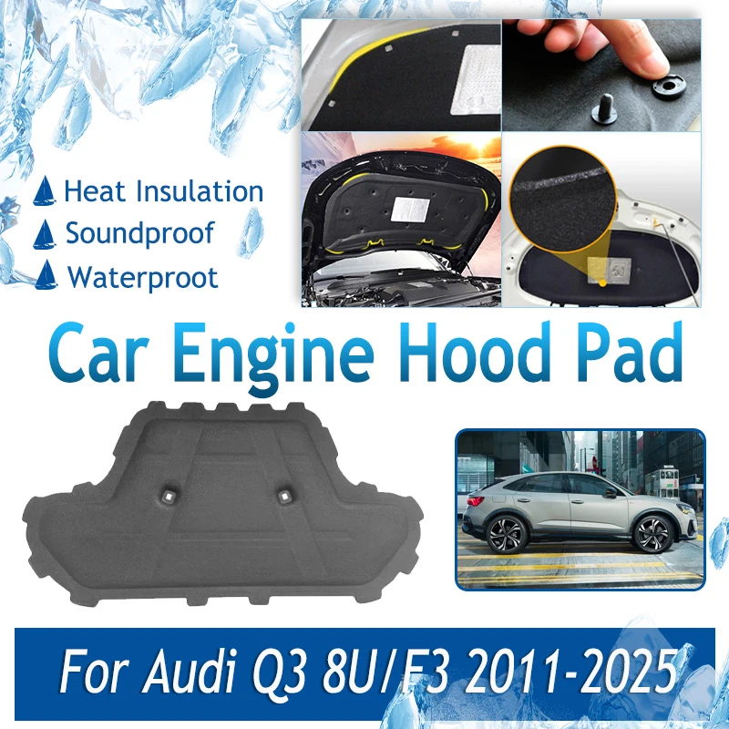 Накладка на капот двигателя автомобиля для Audi Q3 8U F3 MK1 MK2 2011-2025 Звукоизоляционный