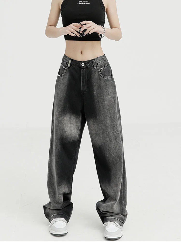 

Harajuku Jeans Y2K Black High Waist Streetwear 90S Baggy Jeans Hip-hop Women Pants Autumn Straight Wide Leg Jeans All-match