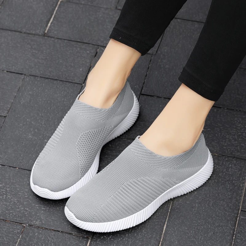 Women Shoes Knitting Sock Sneakers Women Spring Summer Slip On Flat Shoes Women Plus Size Loafers Flats Walking krasovki Famela