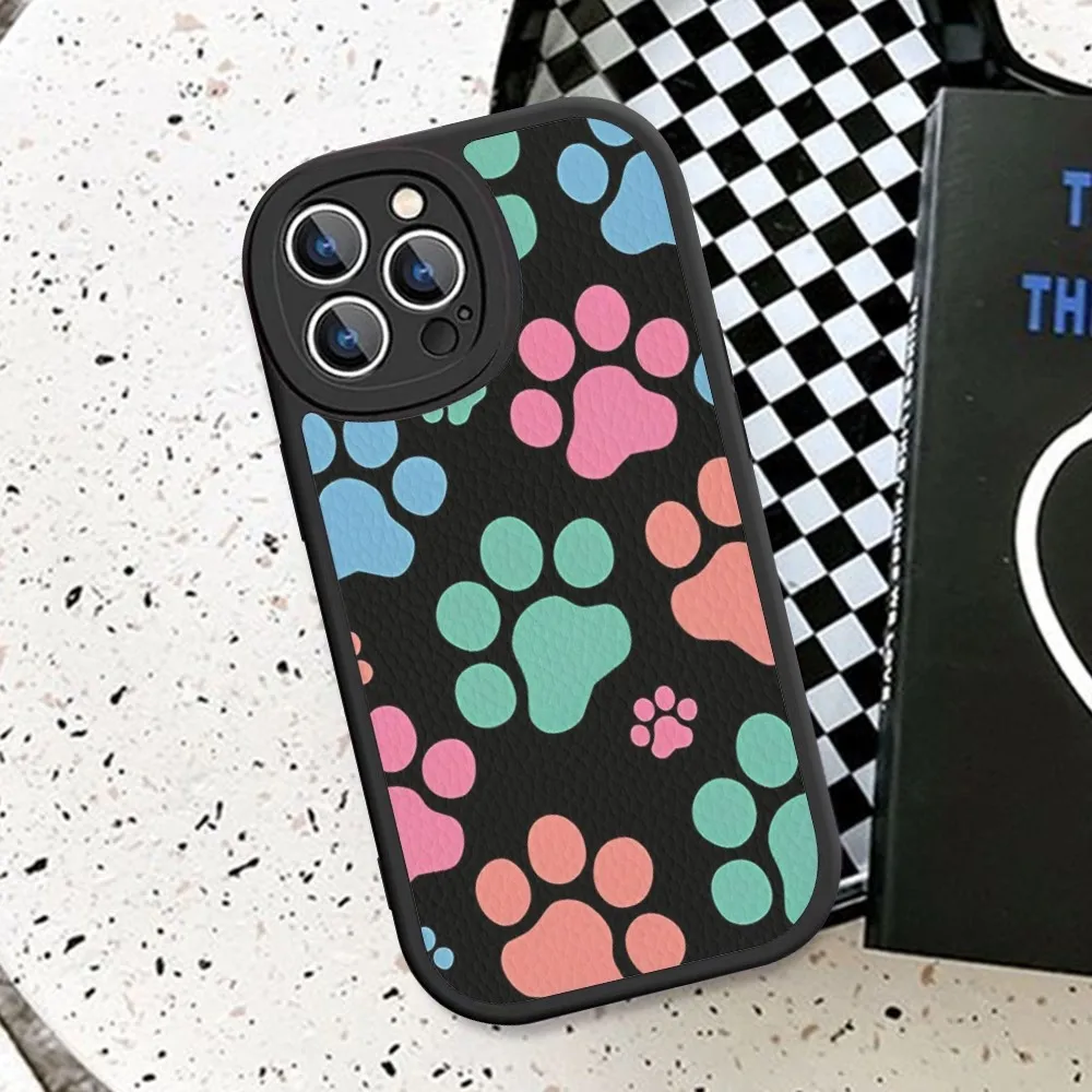 Чехол для телефона Собачьи лапы из жесткой кожи iPhone 14 13 12 Mini 11 Pro Max Xs X Xr 7 8 Plus 6 6s