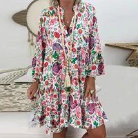 womens bohemian floral dresses for women 2022 elegant ladies loose print long sleeve short dresses summer boho dress y2k cloth