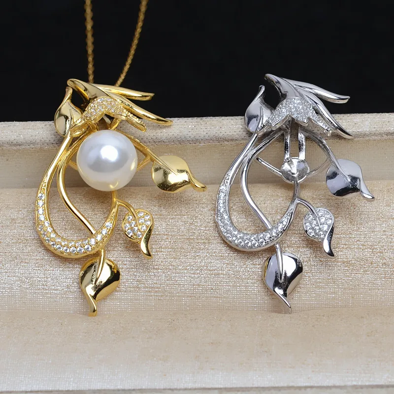 

MeiBaPJ 9-10 мм натуральный полукруглый жемчуг, модное ожерелье с подвеской, серебро 925 пробы, изящные свадебные украшения для женщин, пустой подн...