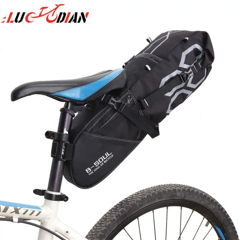 

Large-capacity Portable Rear Seat Bags Strong Support Bicycle Tail Bag Reflective Waterproof Mtb Saddle Bag Black And Gray