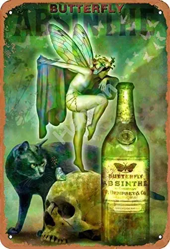 Killy Butterfly Absinthe Iron Painting Creativity Tin Sign Notice Personality Retro Wall Poster Hotel Bar Room Garage Club Gift