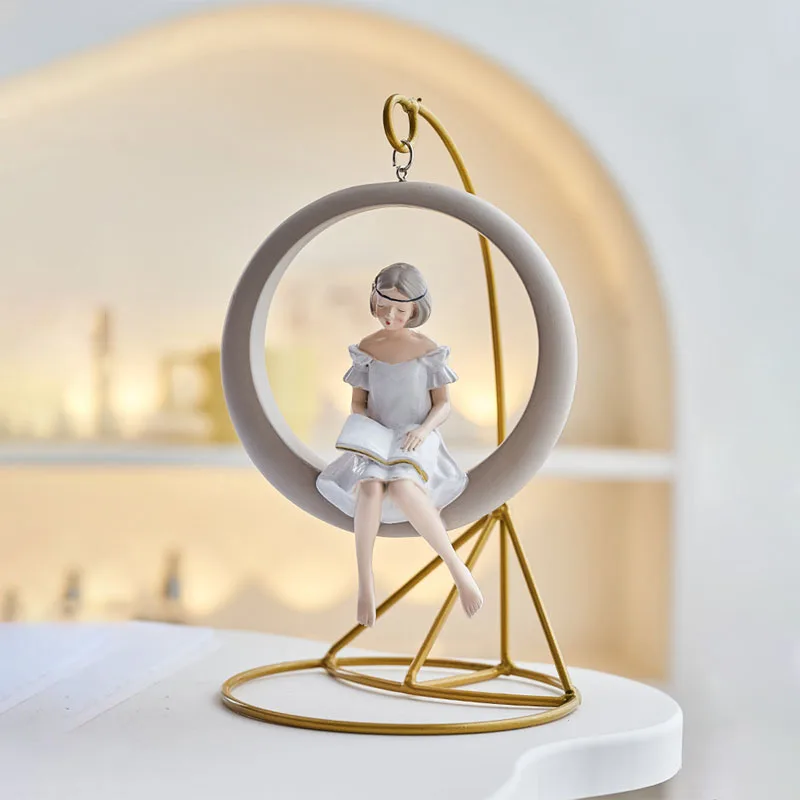 

Nordic creative swing girl decoration living room porch home desktop decoration resin crafts cute housewarming birthday gift