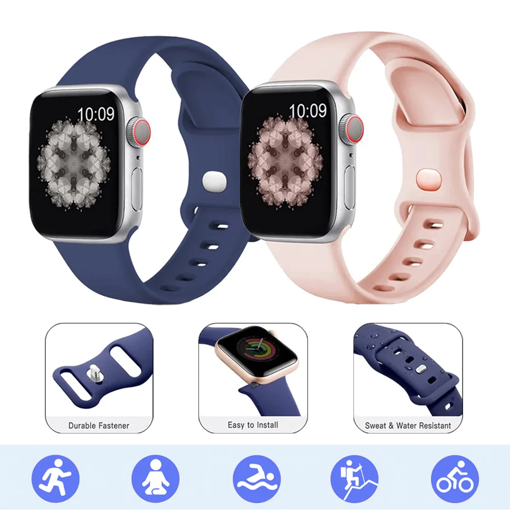 Double Fastener Strap for Apple Watch Band 49mm 45mm 44mm 42mm 41mm 40mm Sport Silicone Bracelet iWatch series 8 7 6 5 se Ultra