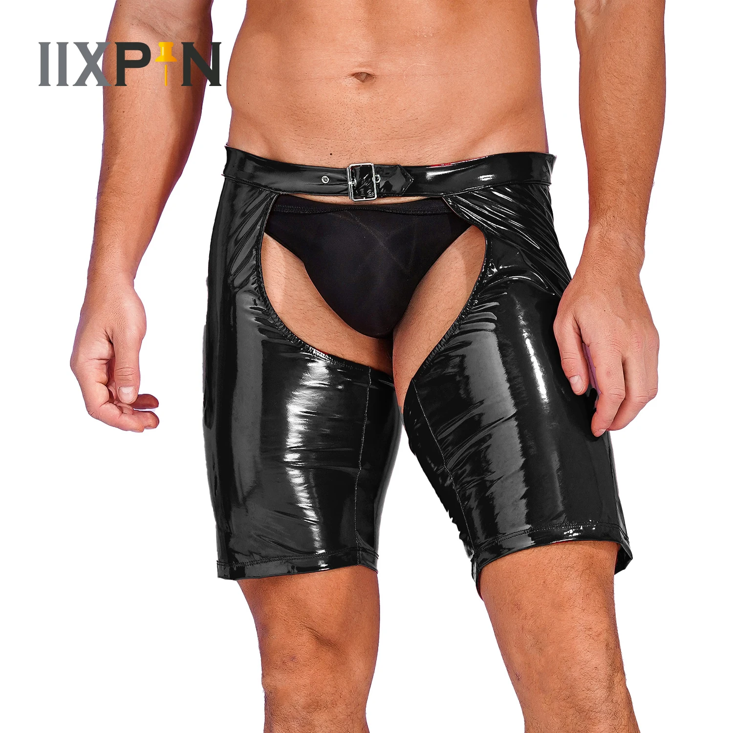 

Open Crotch Open Butt Club Panites Man Patent Leather Hollow Out Boxer Trunks Sexy Cutout Underpants Eortic Lingerie Gay Shorts